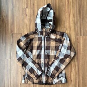 Women’s The North Face Checkered Hooded Jacket - Brown and Cream